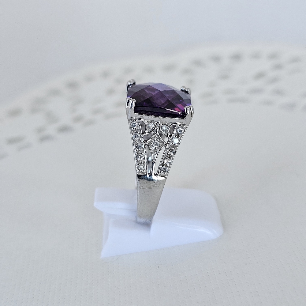 Ross Simons Checkerboard Cut Amethyst Ring Size 7 - Picture 3 of 17